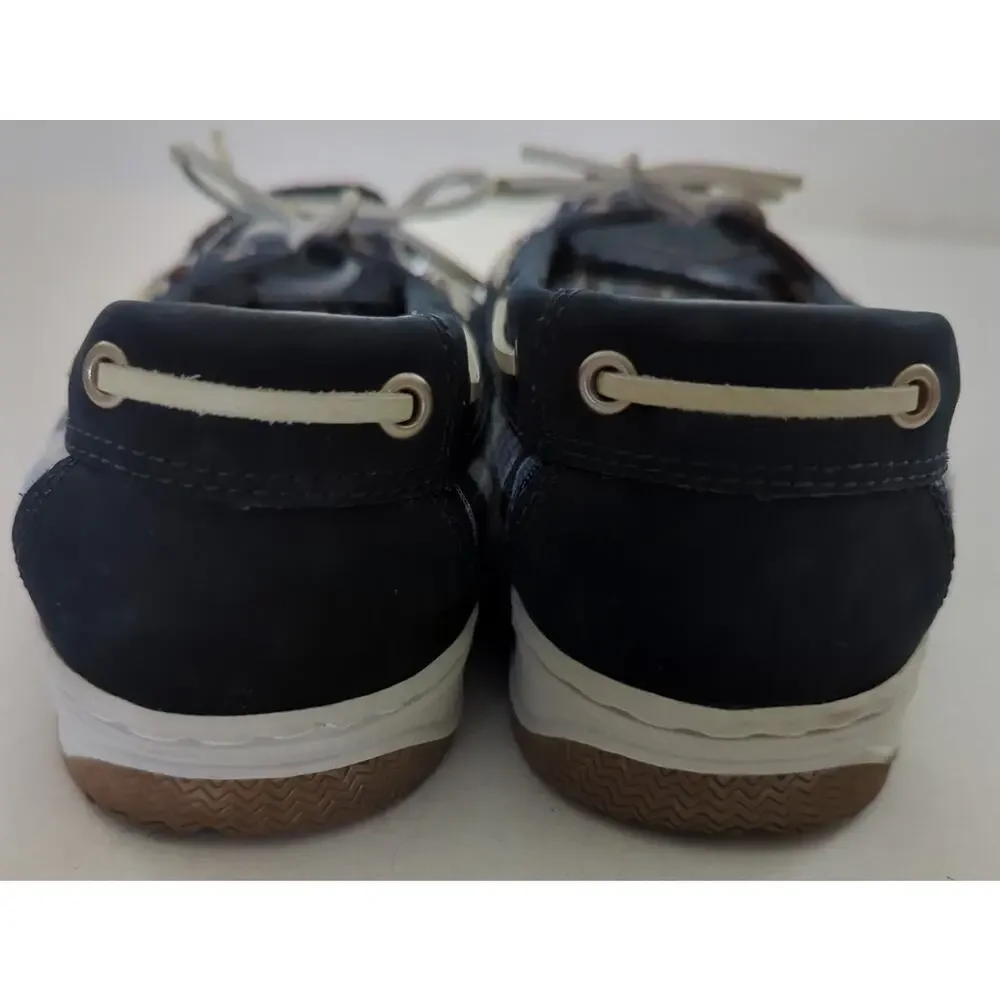 KHOMBU Blue Leather & White Plaid Slip on Boat Shoes women's Size 11